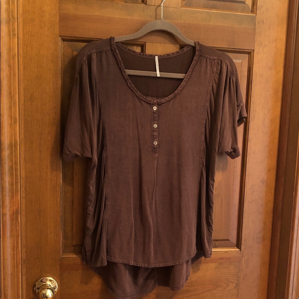 Women’s Hello Nite Brown Oversized Short-Sleeve Henley Top